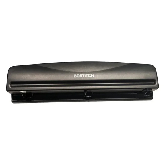 Bostitch Office 3 Hole Puncher Durable Metal Rubber Base -12 Sheets - Black - Picture 1 of 5